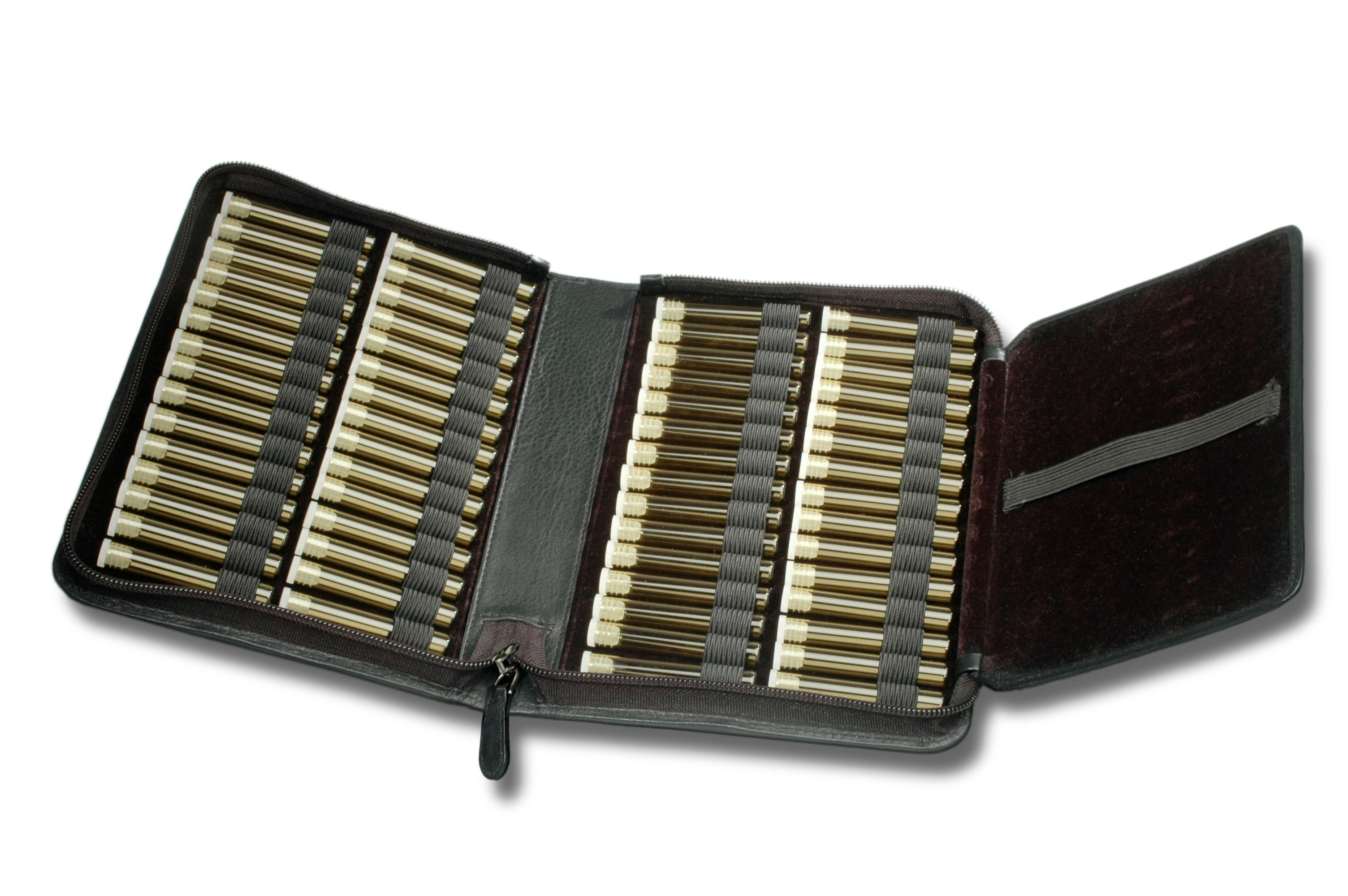 60er_offen Taschenapotheke, Echtleder, schwarz oder rot, für 60 Flachbodengläser
